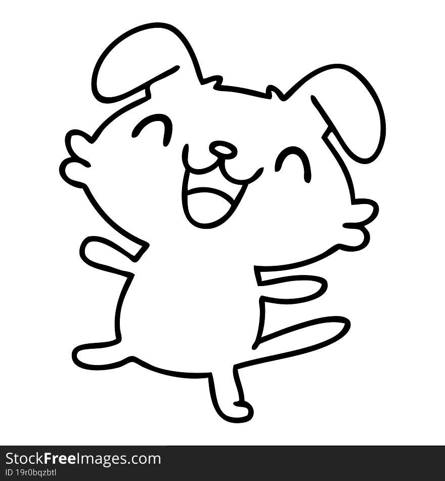 line doodle of a happy dog dancing. line doodle of a happy dog dancing