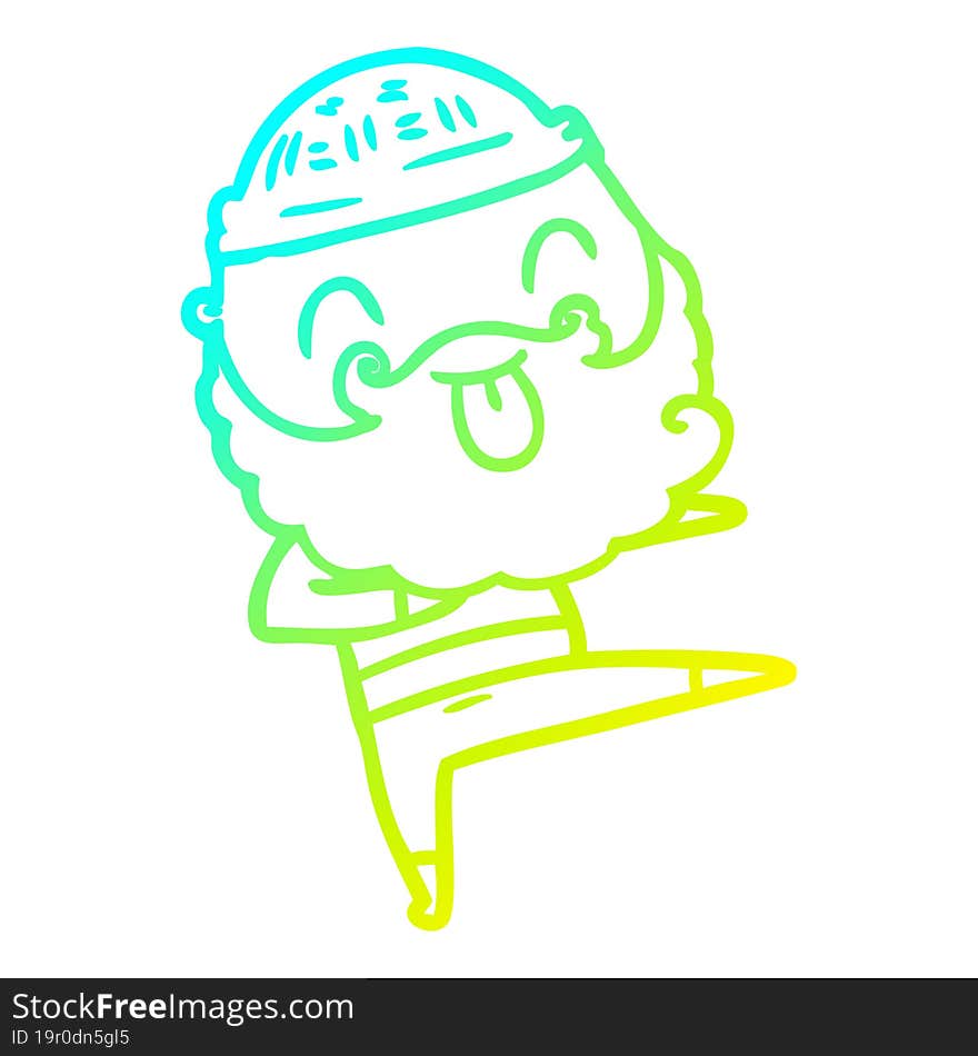 cold gradient line drawing man with beard sticking out tongue