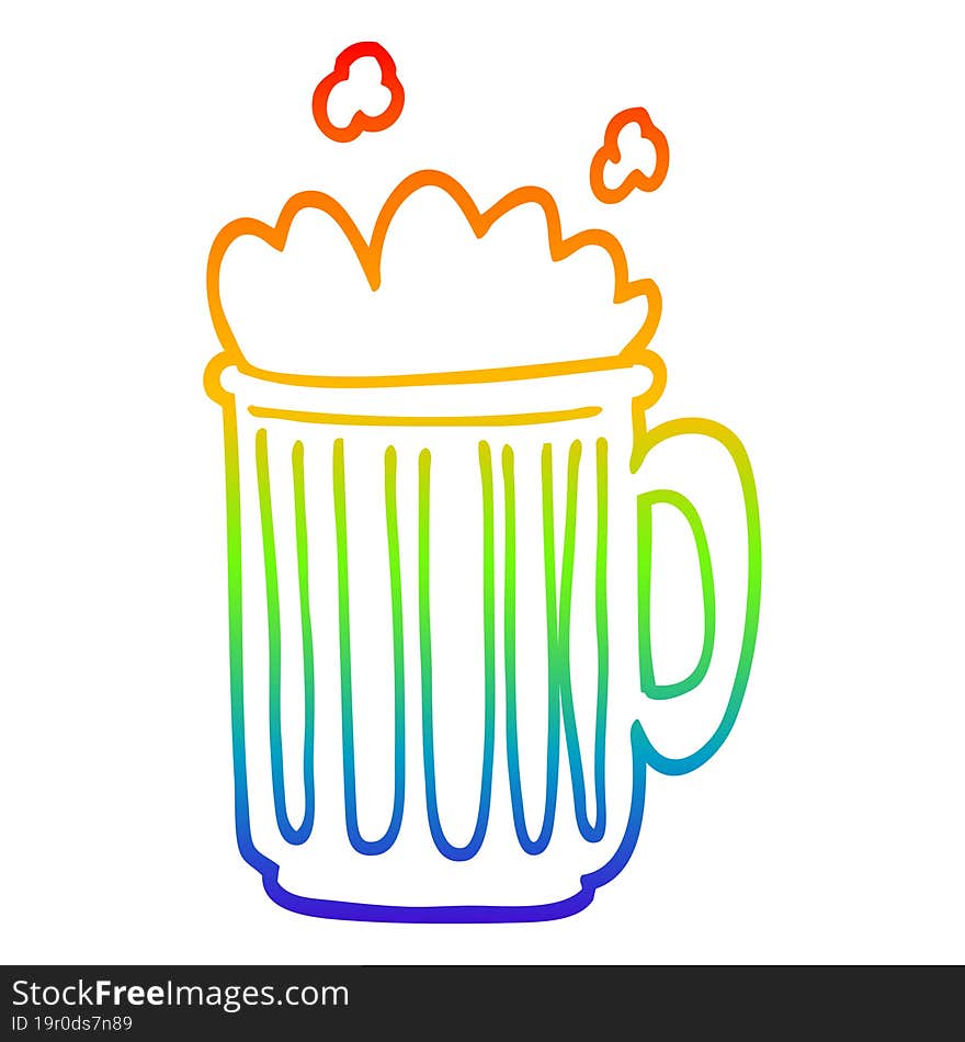 rainbow gradient line drawing cartoon tankard of beer