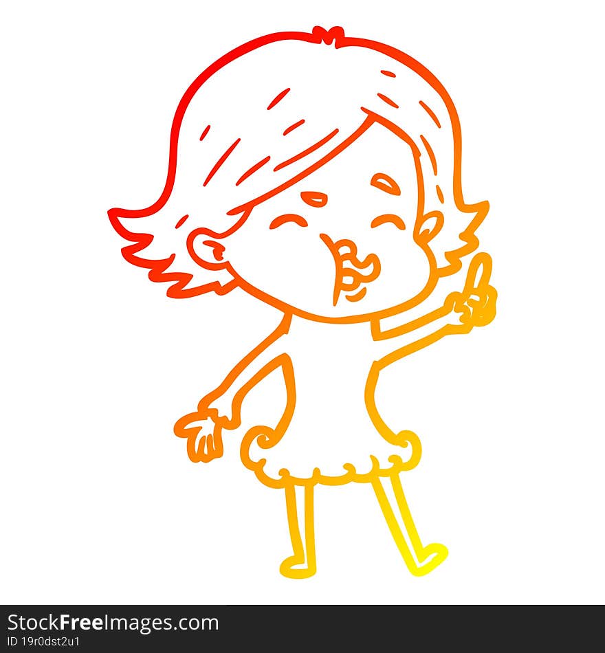 warm gradient line drawing cartoon girl pulling face