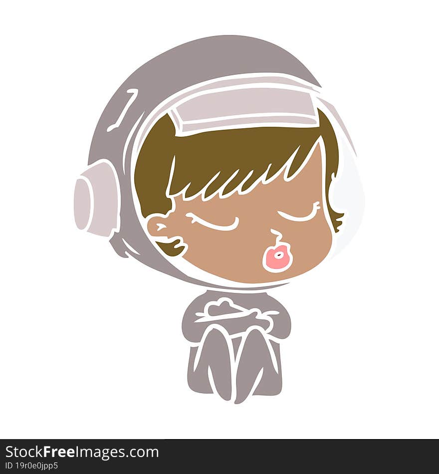 flat color style cartoon pretty astronaut girl