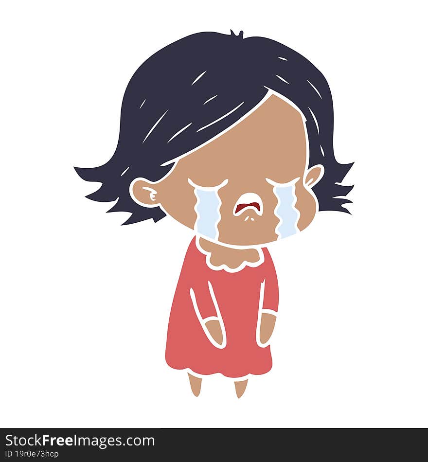 flat color style cartoon girl crying