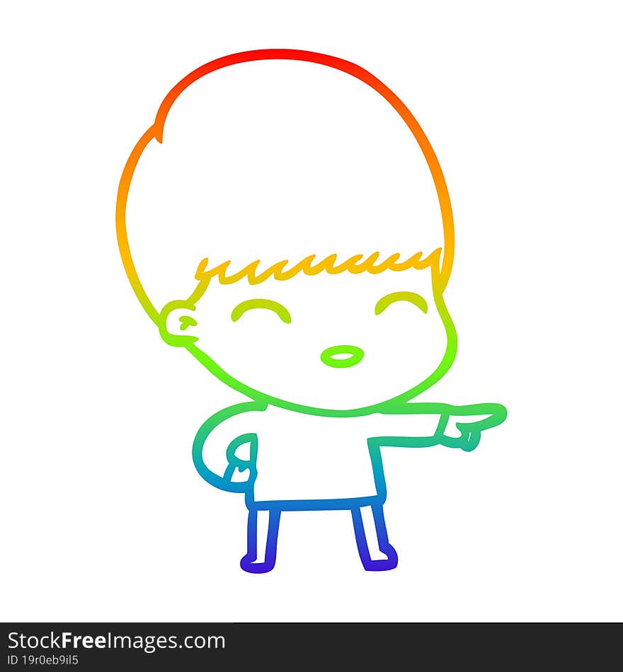 rainbow gradient line drawing happy cartoon boy