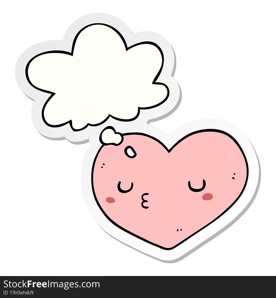 cartoon love heart with thought bubble as a printed sticker