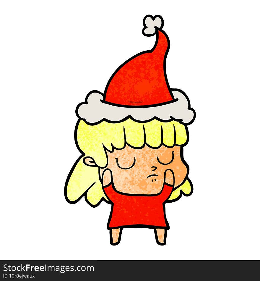 textured cartoon of a indifferent woman wearing santa hat