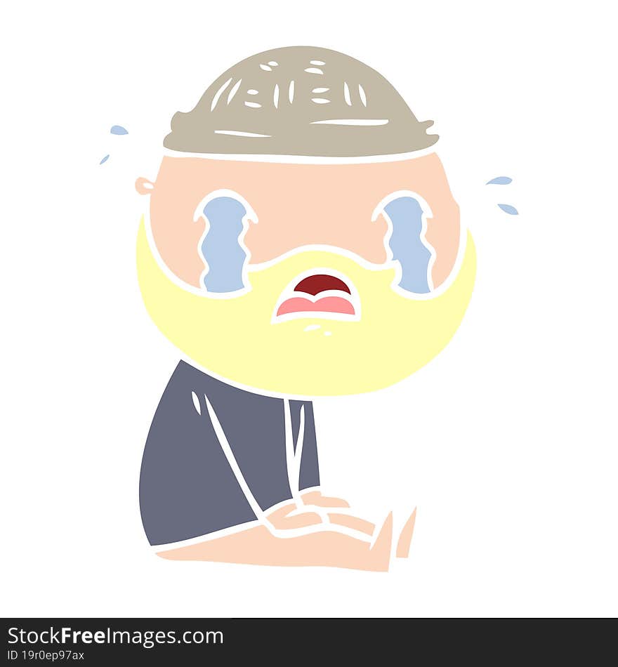 flat color style cartoon bearded man crying