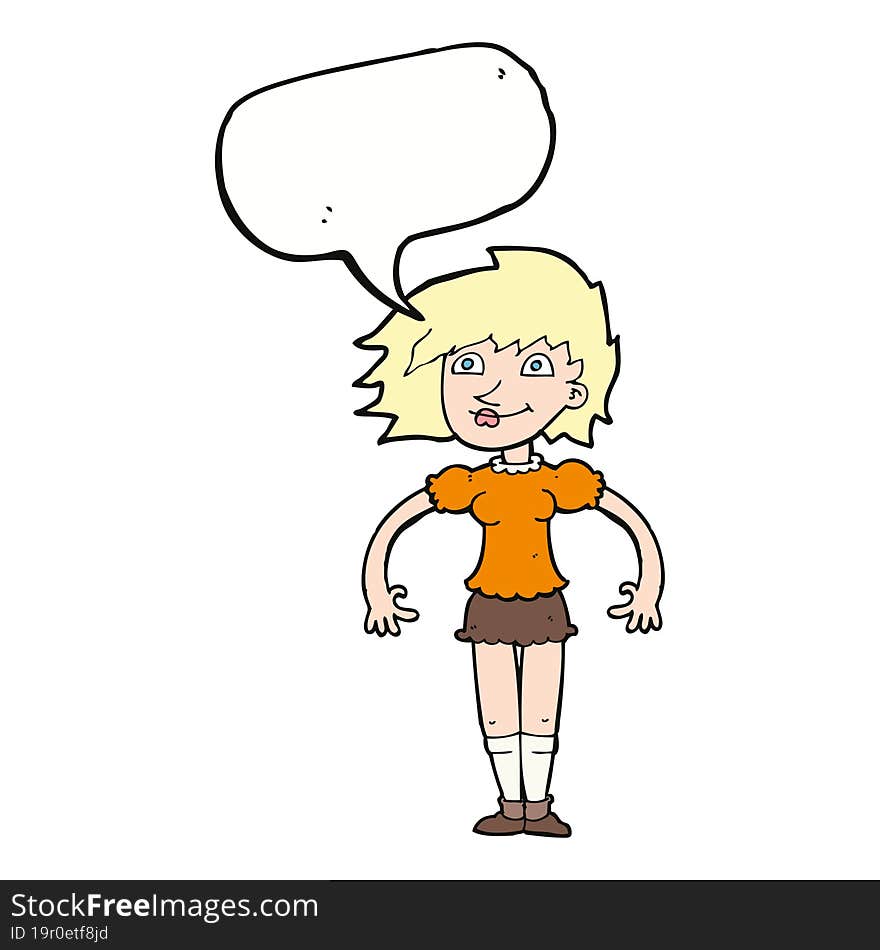 Cartoon Happy Woman With Speech Bubble