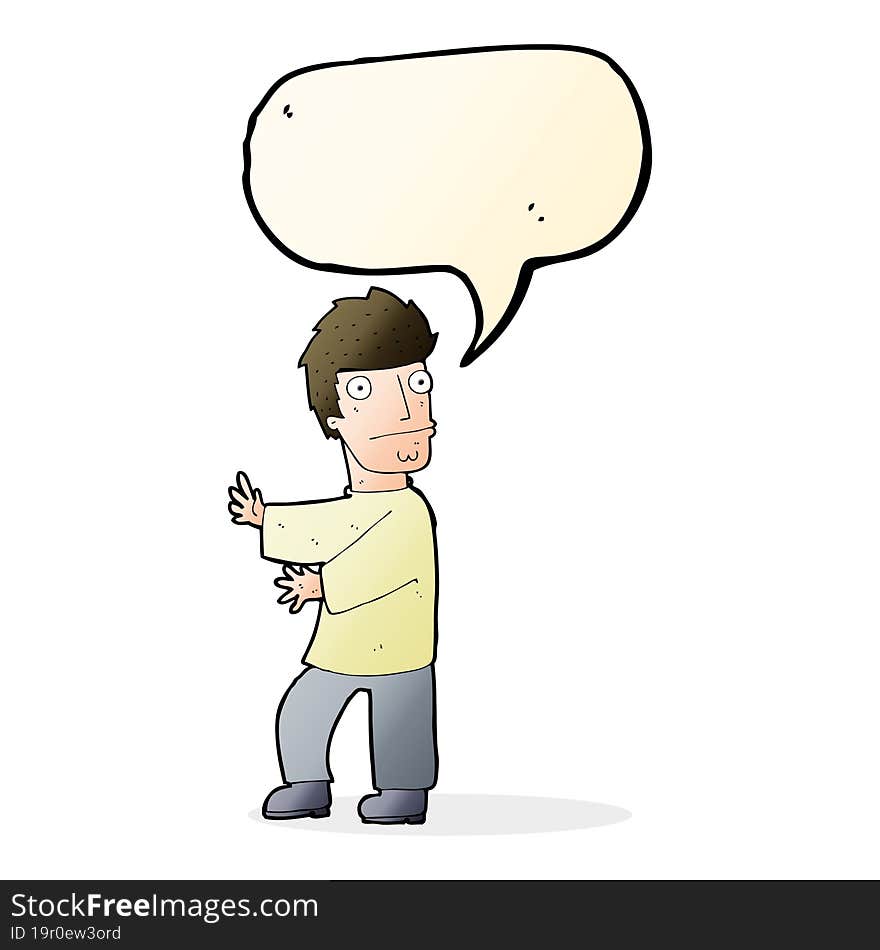 cartoon nervous man with speech bubble