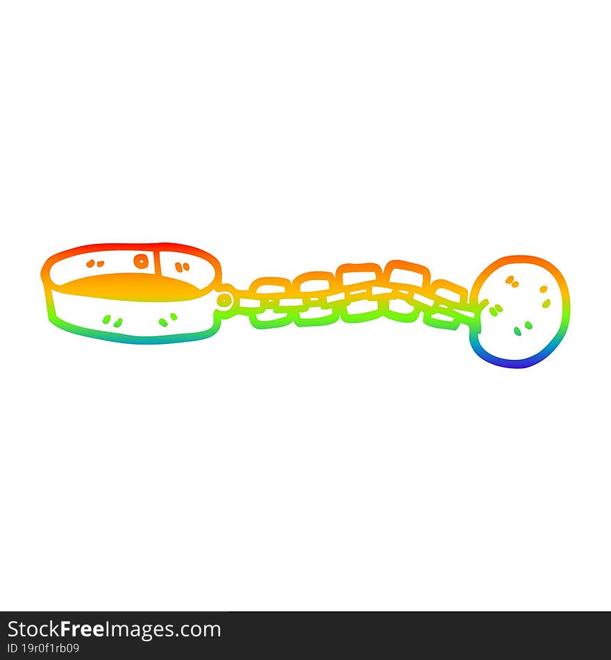 Rainbow Gradient Line Drawing Cartoon Of Ball And Chain