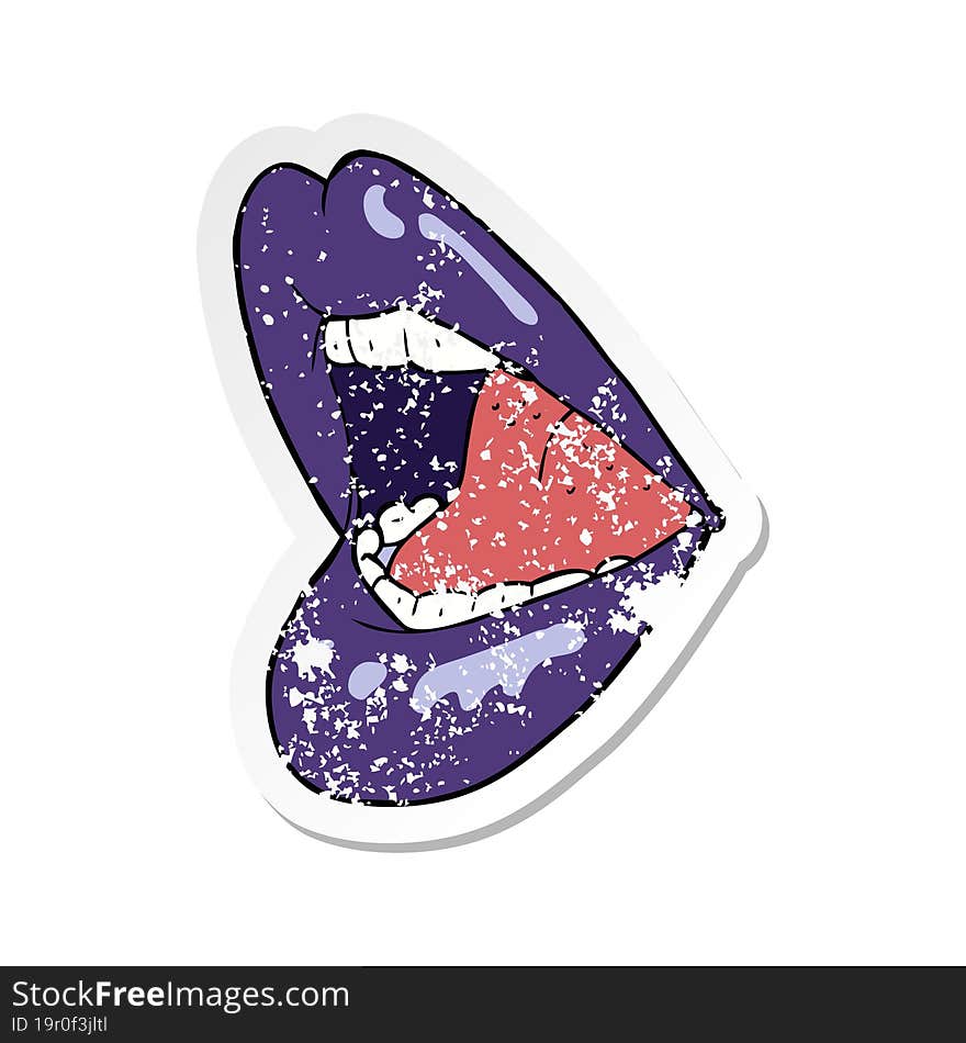 retro distressed sticker of a cartoon open mouth