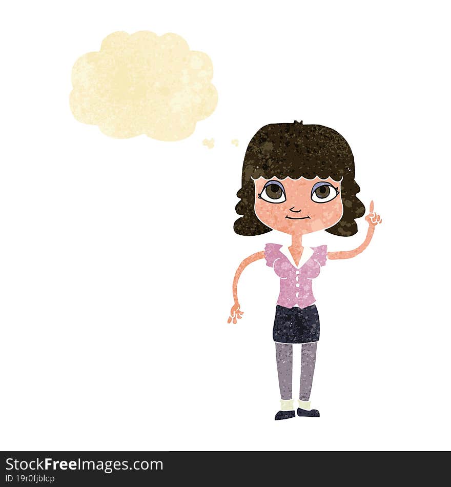 cartoon woman with idea with thought bubble