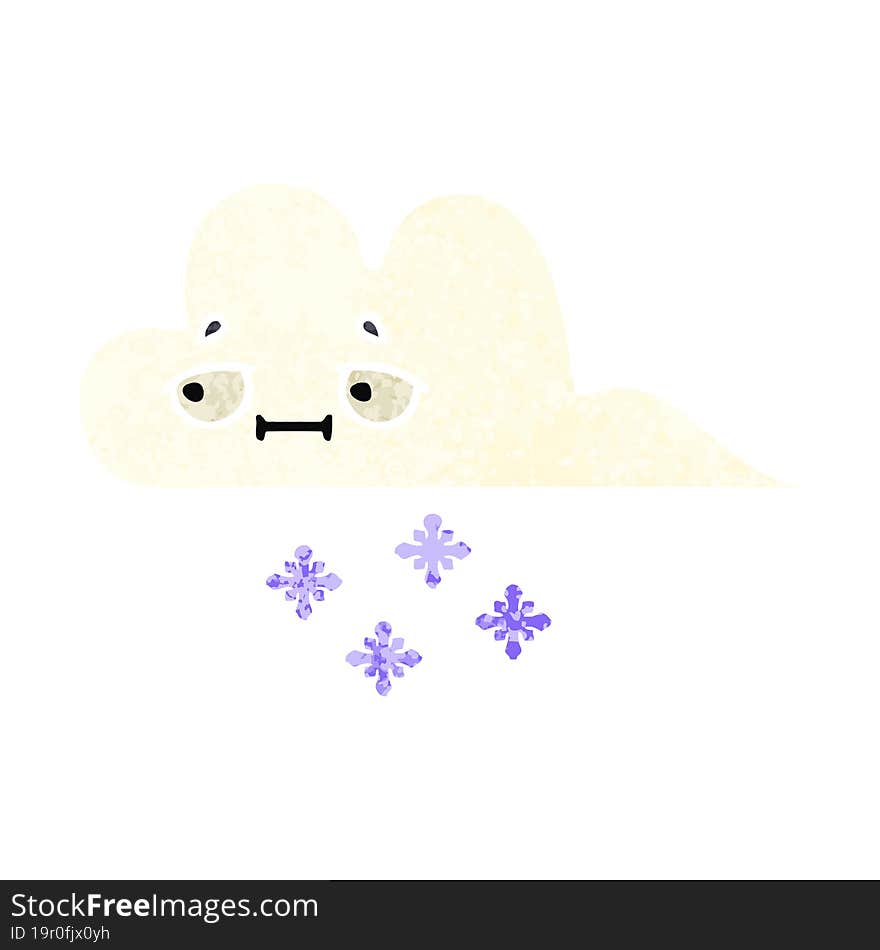 retro illustration style cartoon of a snow cloud