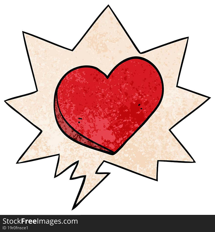 cartoon love heart and speech bubble in retro texture style