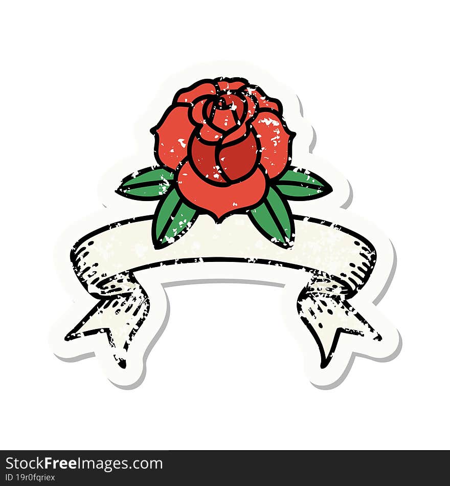 grunge sticker with banner of a flower