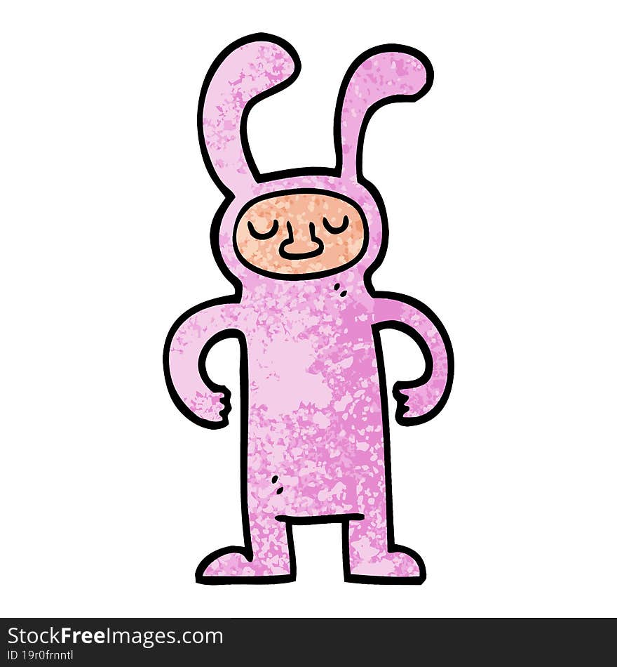 grunge textured illustration cartoon man dressed as a bunny