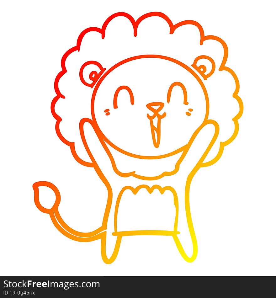 warm gradient line drawing of a laughing lion cartoon