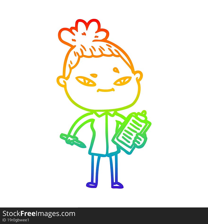 rainbow gradient line drawing of a cartoon woman