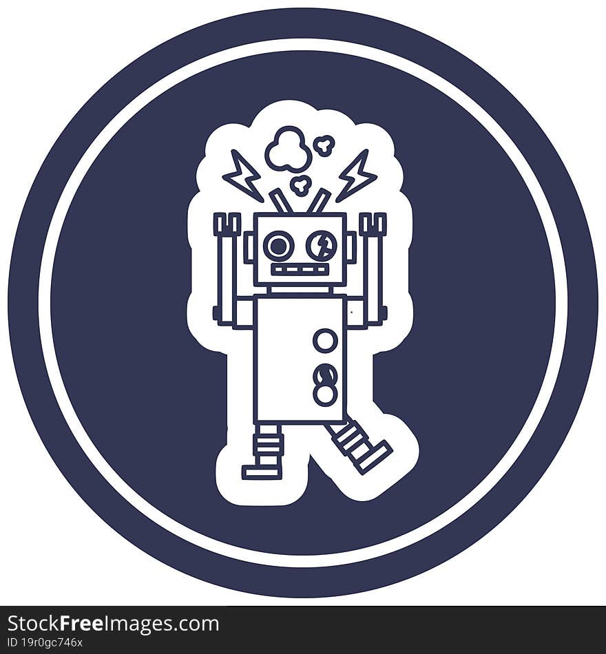 malfunctioning robot circular icon symbol