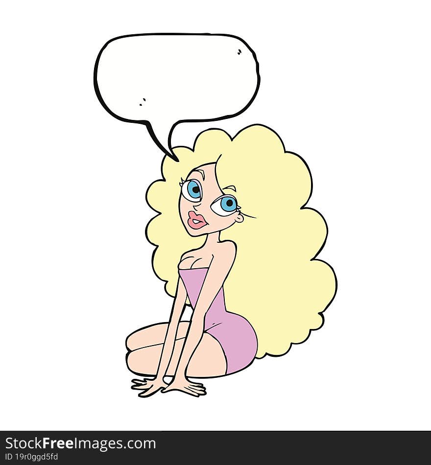 Cartoon Pretty Woman With Speech Bubble