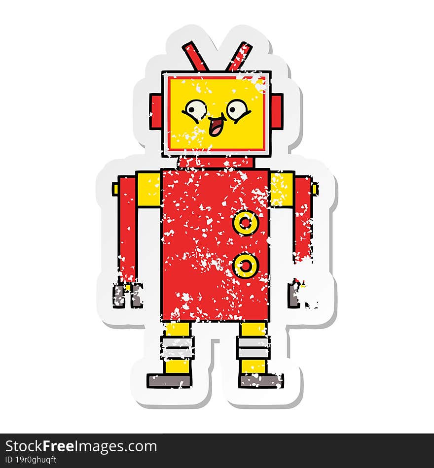 distressed sticker of a cute cartoon robot