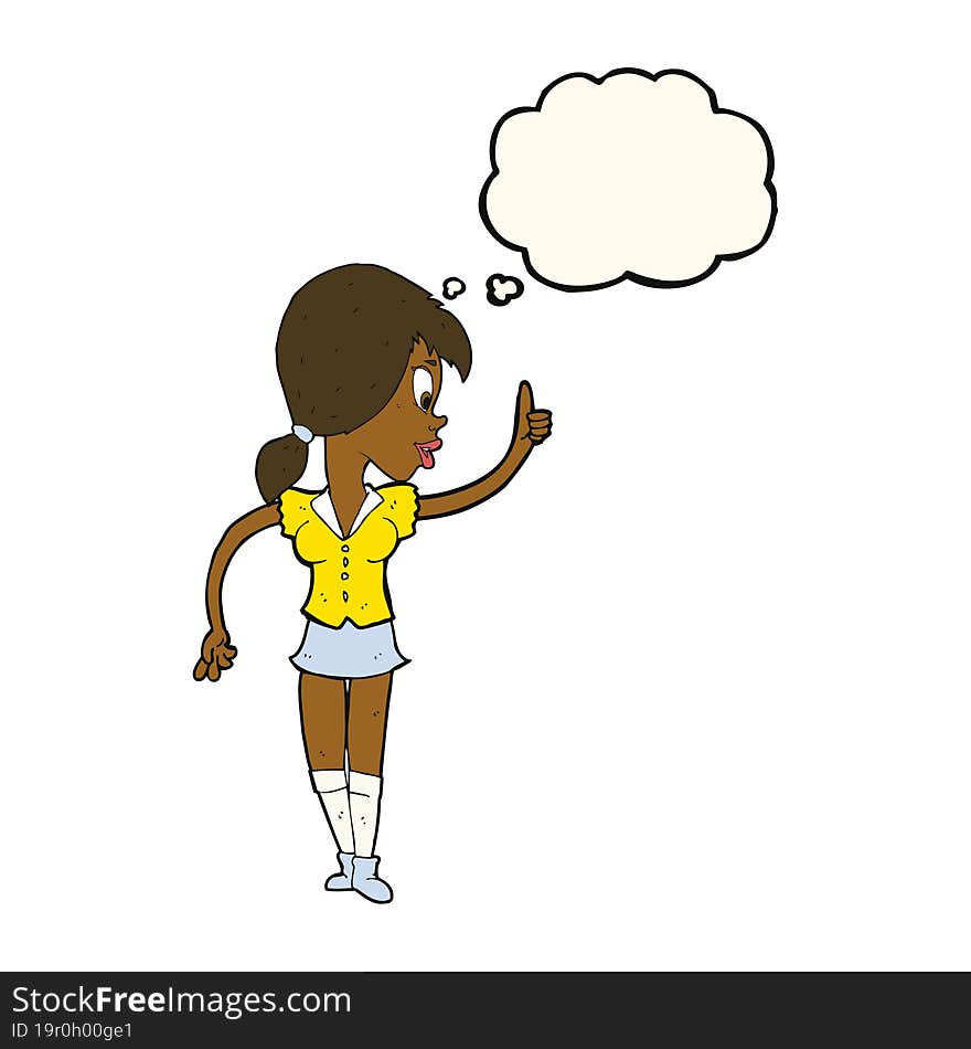 cartoon girl with idea with thought bubble