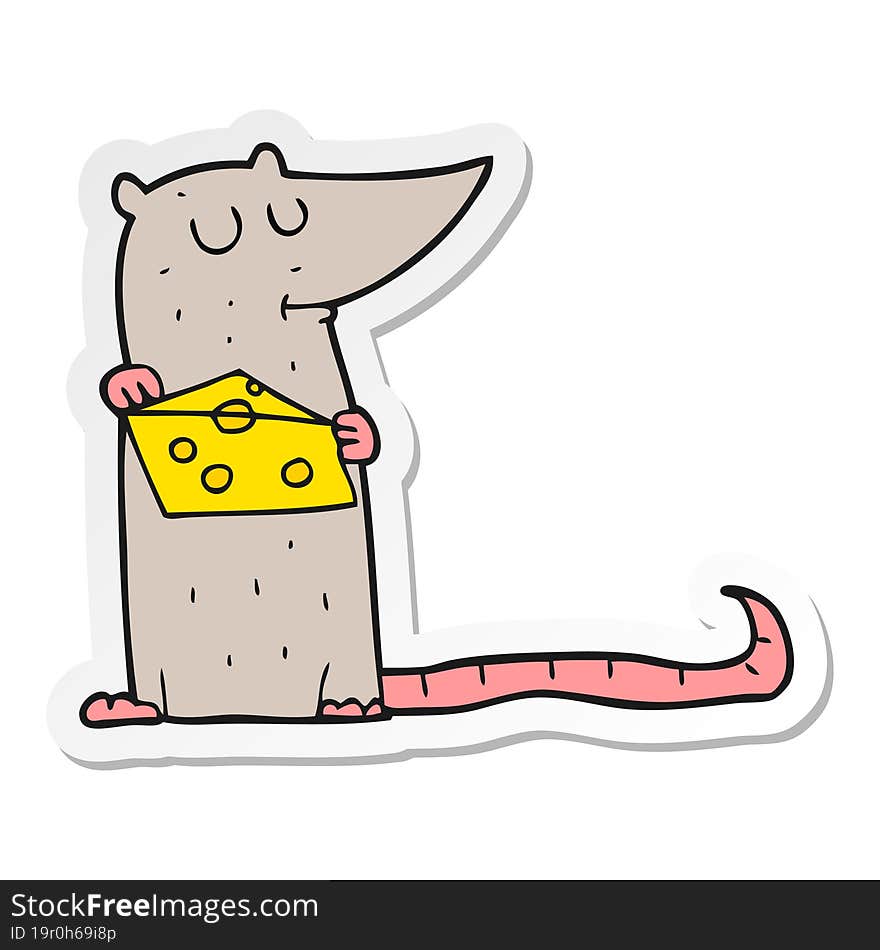 sticker of a cartoon mouse with cheese