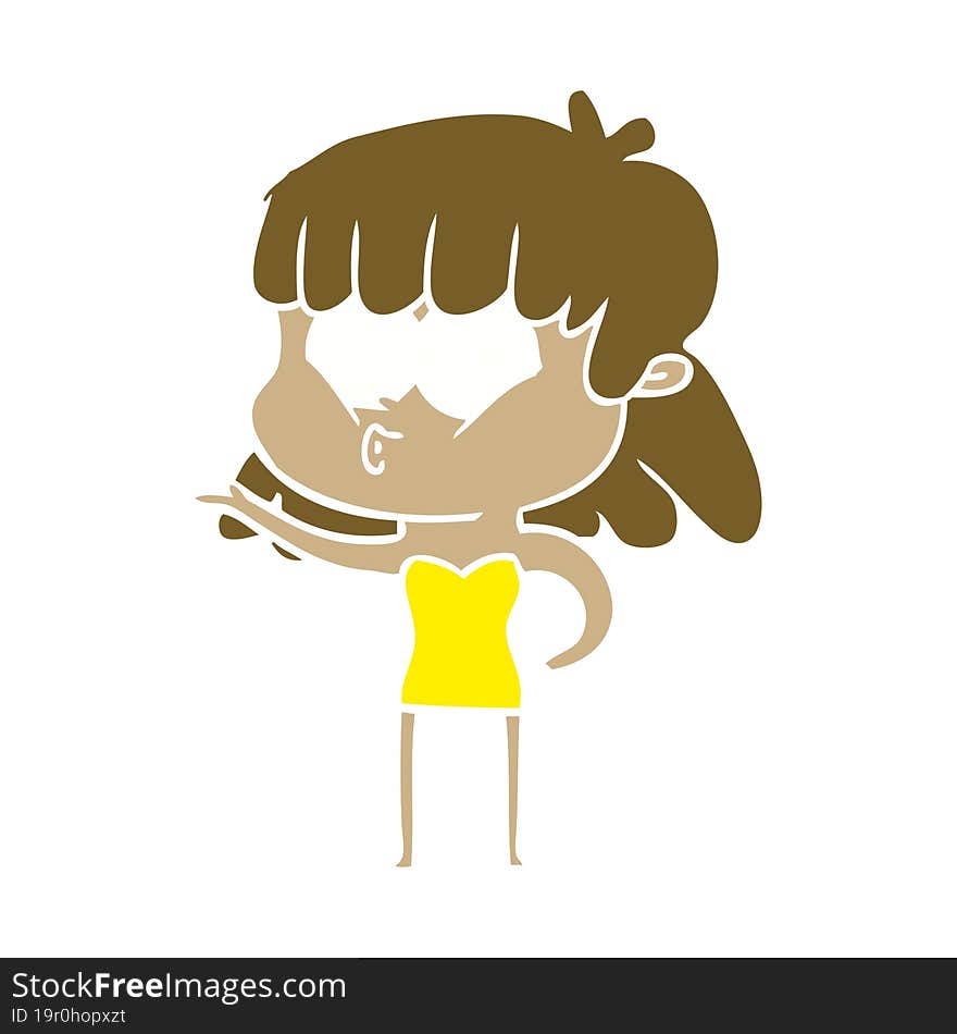 Flat Color Style Cartoon Whistling Girl