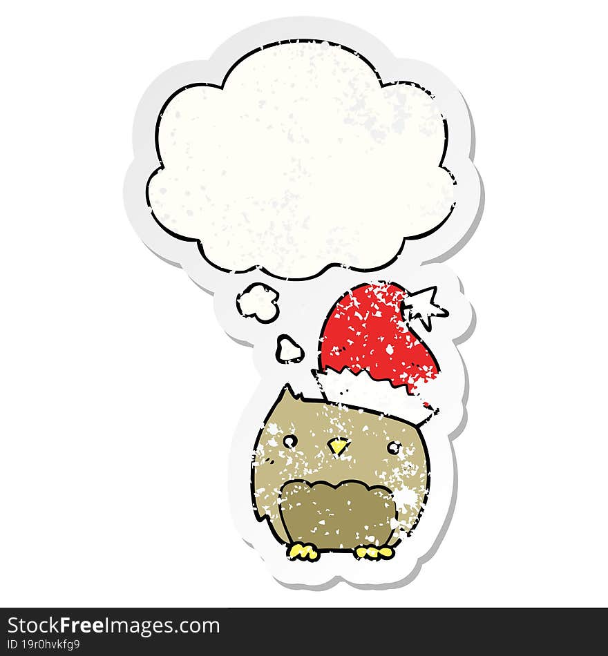 cute christmas owl and thought bubble as a distressed worn sticker