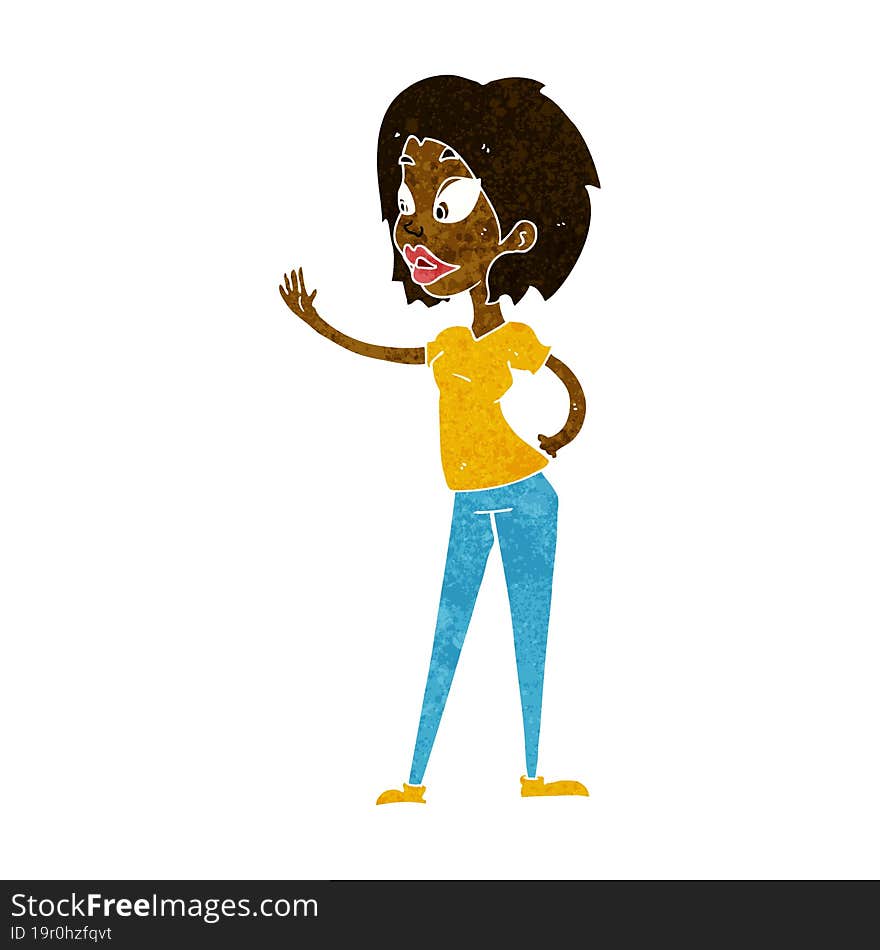 cartoon woman waving