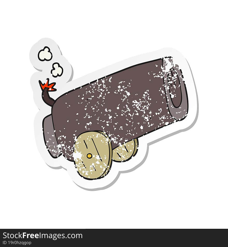 Retro Distressed Sticker Of A Cartoon Cannon