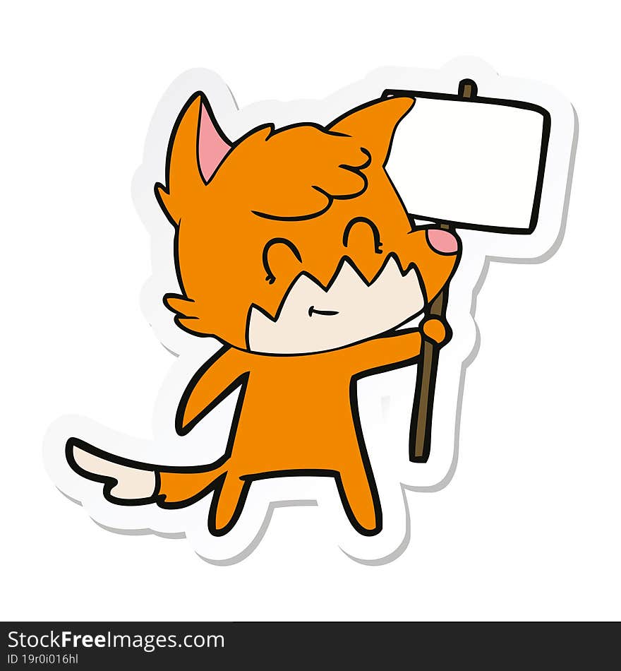 Sticker Of A Cartoon Friendly Fox With Sign