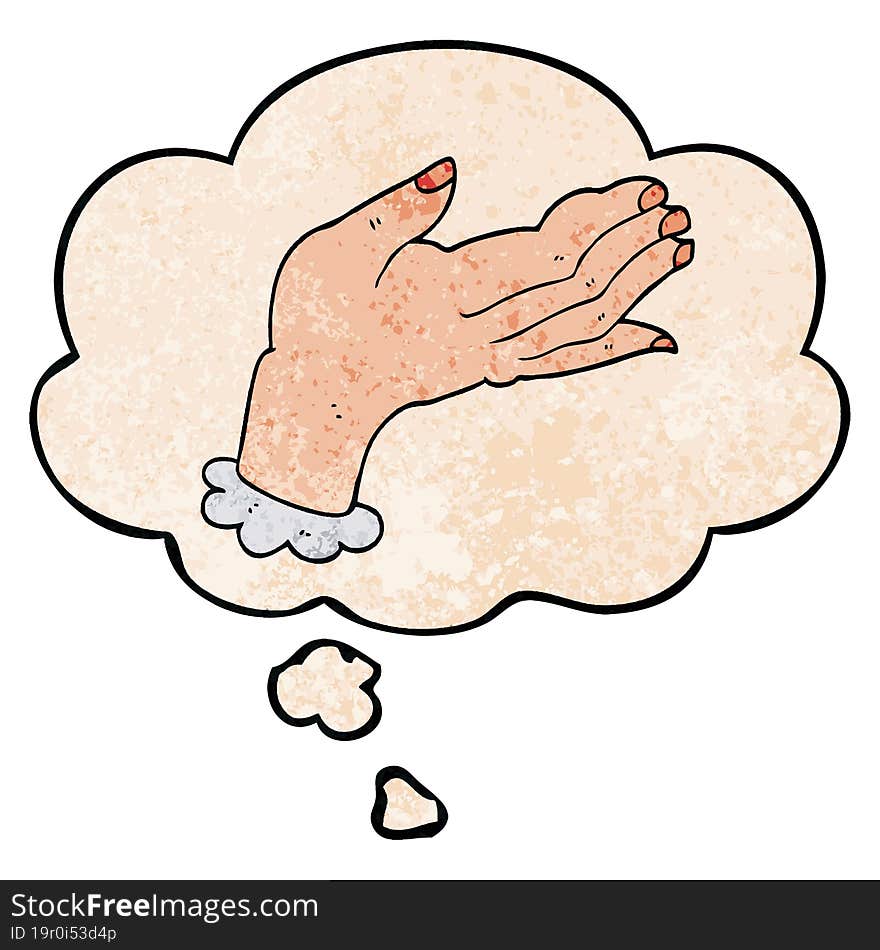 cartoon hand with thought bubble in grunge texture style. cartoon hand with thought bubble in grunge texture style