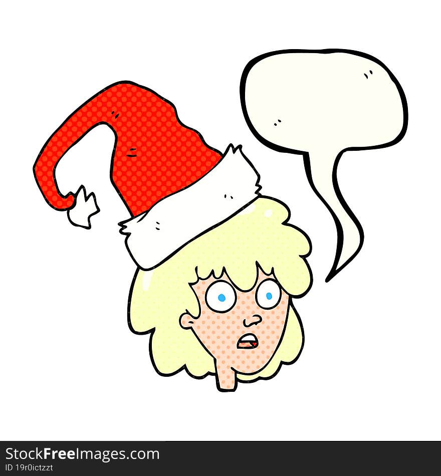 comic book speech bubble cartoon woman with santa hat