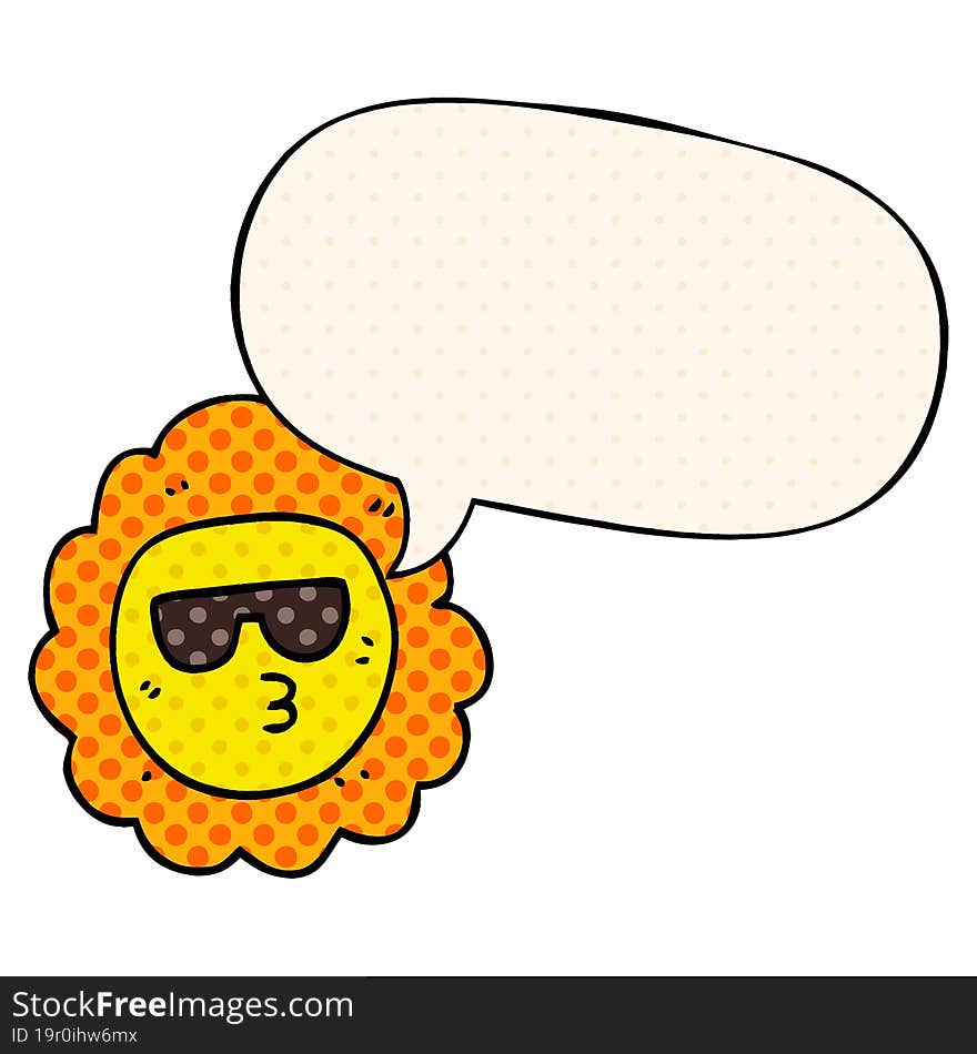 cartoon sunflower and speech bubble in comic book style