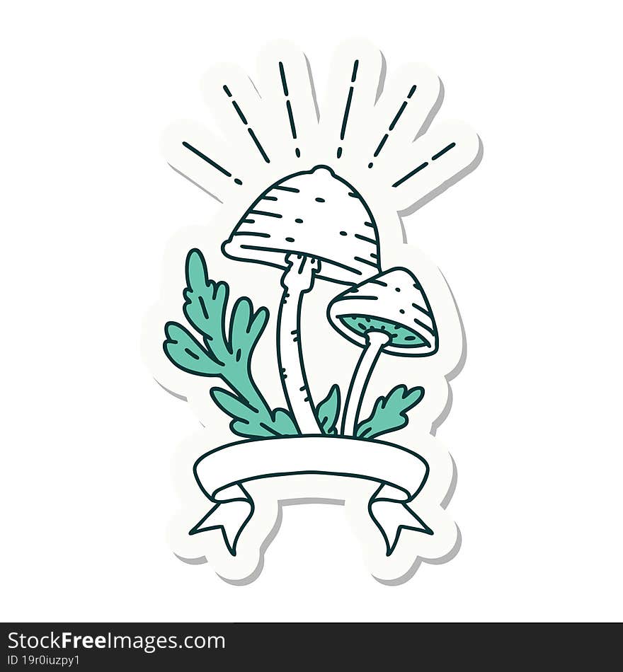 sticker of tattoo style mushrooms