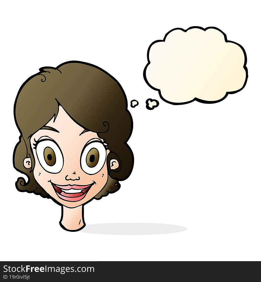 cartoon happy woman with thought bubble