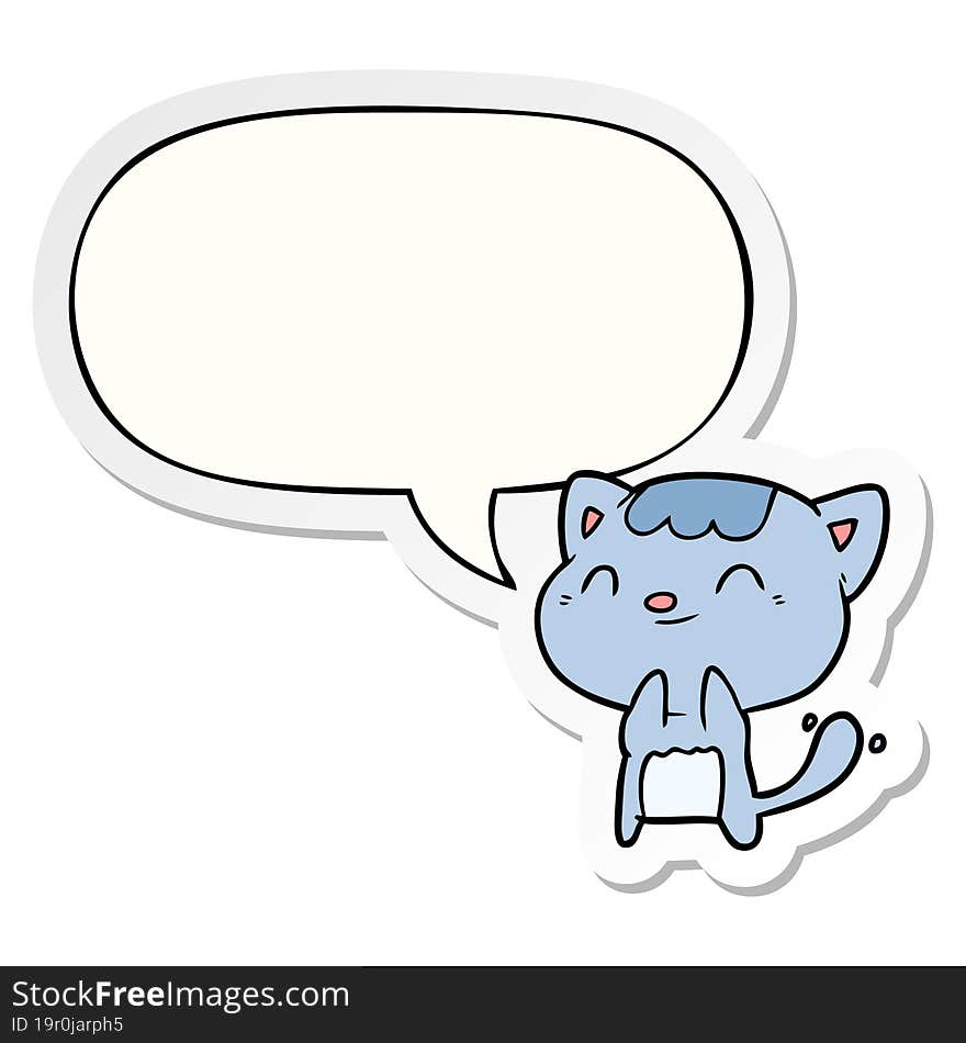 cute cartoon happy little cat and speech bubble sticker