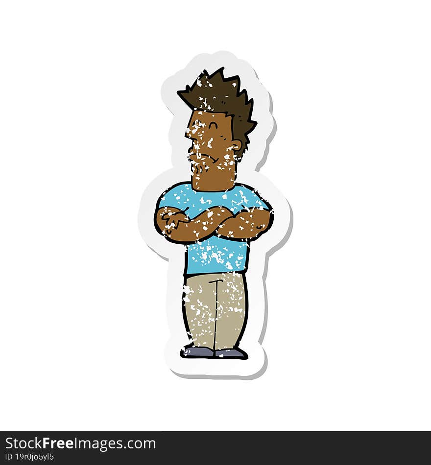 retro distressed sticker of a cartoon sulking man