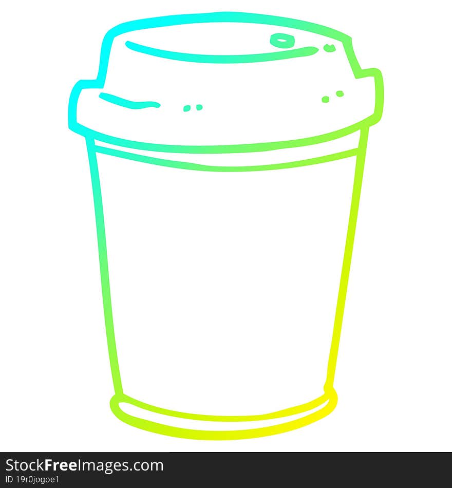 cold gradient line drawing of a cartoon takeout coffee cup