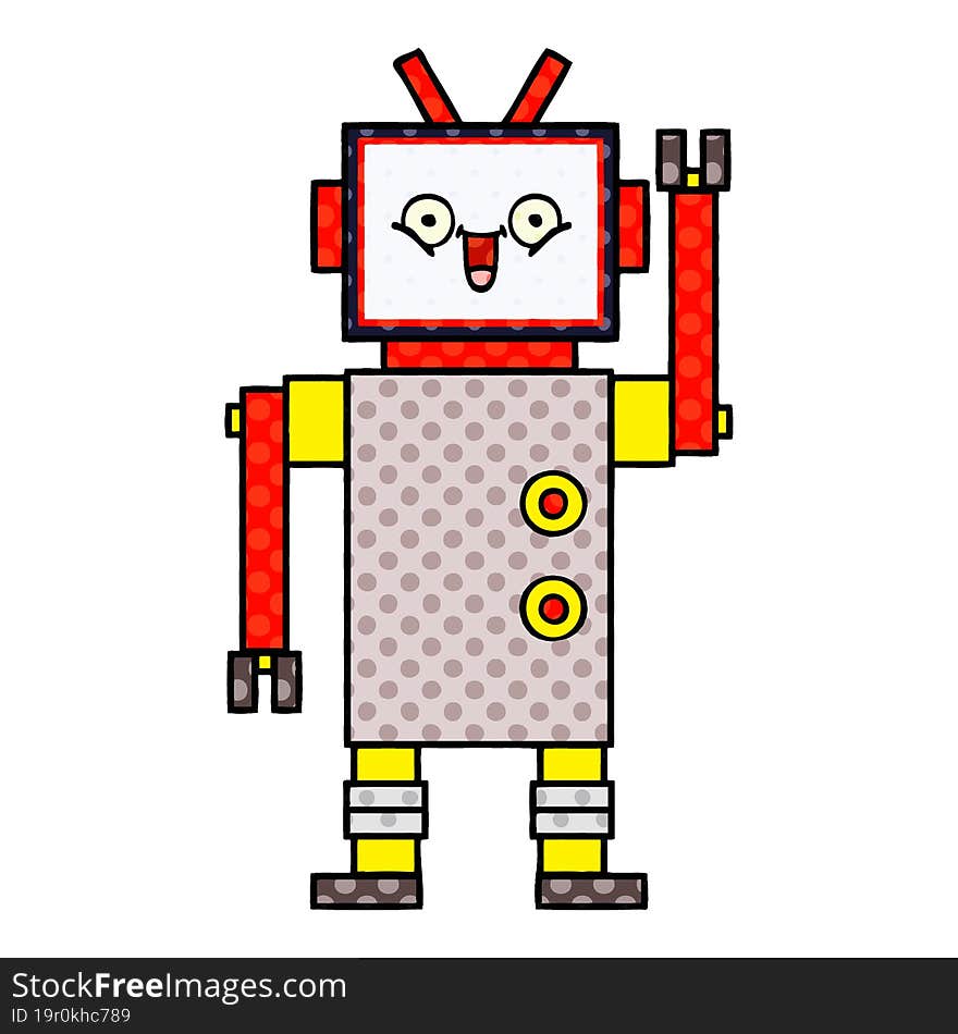 comic book style cartoon of a happy robot