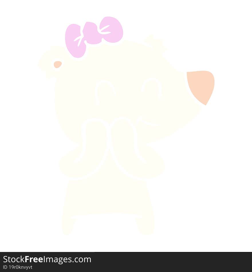 shy female polar bear flat color style cartoon