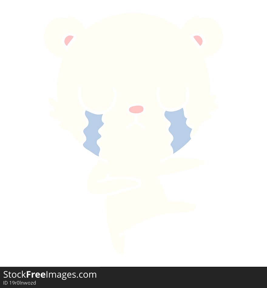 crying polar bear flat color style cartoon