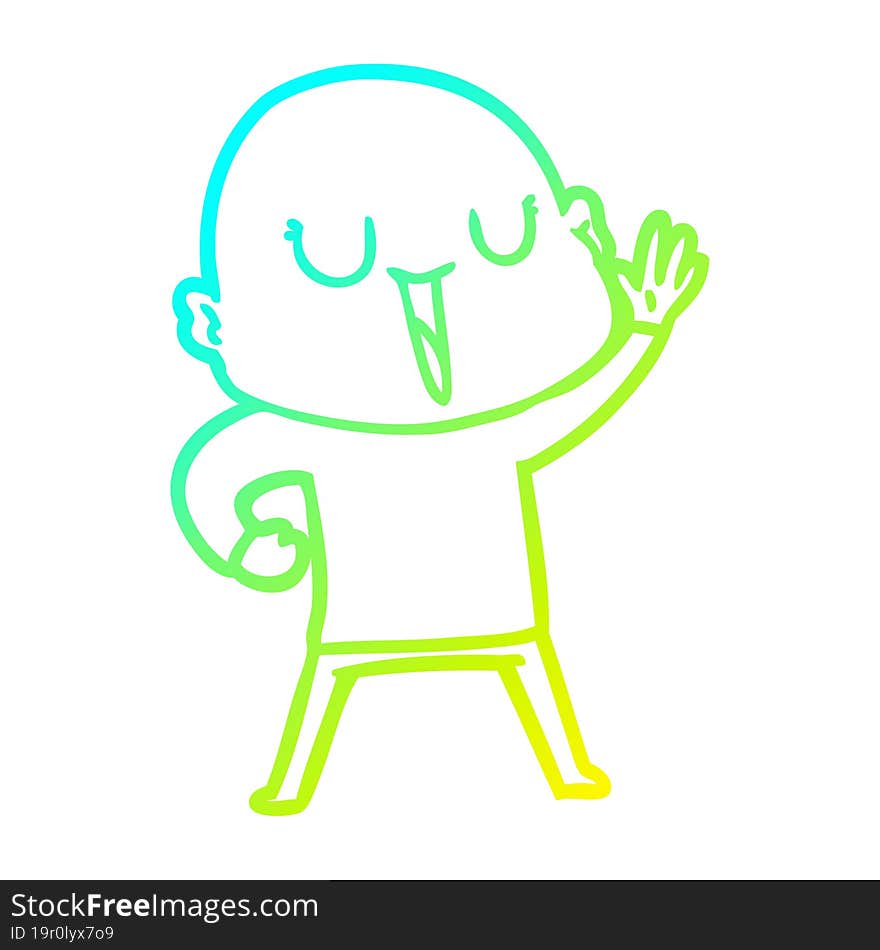 cold gradient line drawing happy cartoon bald man