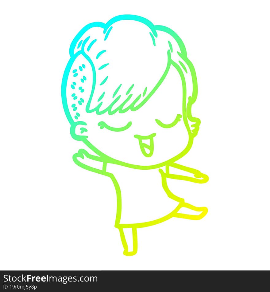 cold gradient line drawing happy cartoon girl