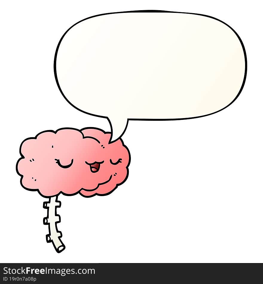 happy cartoon brain and speech bubble in smooth gradient style