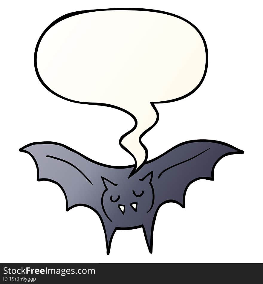 cartoon vampire bat and speech bubble in smooth gradient style