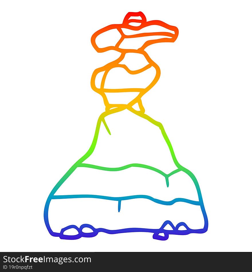 rainbow gradient line drawing cartoon of stacked stones