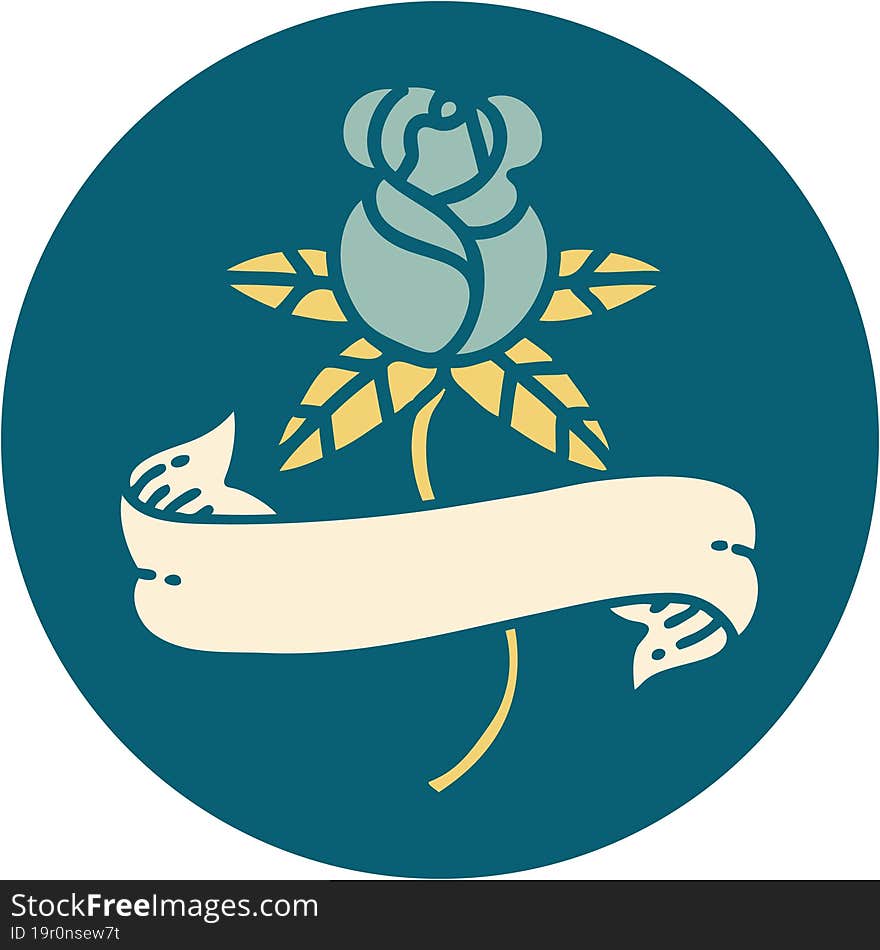 iconic tattoo style image of a rose and banner. iconic tattoo style image of a rose and banner