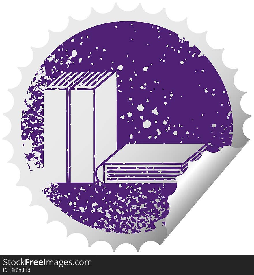 distressed circular peeling sticker symbol of books