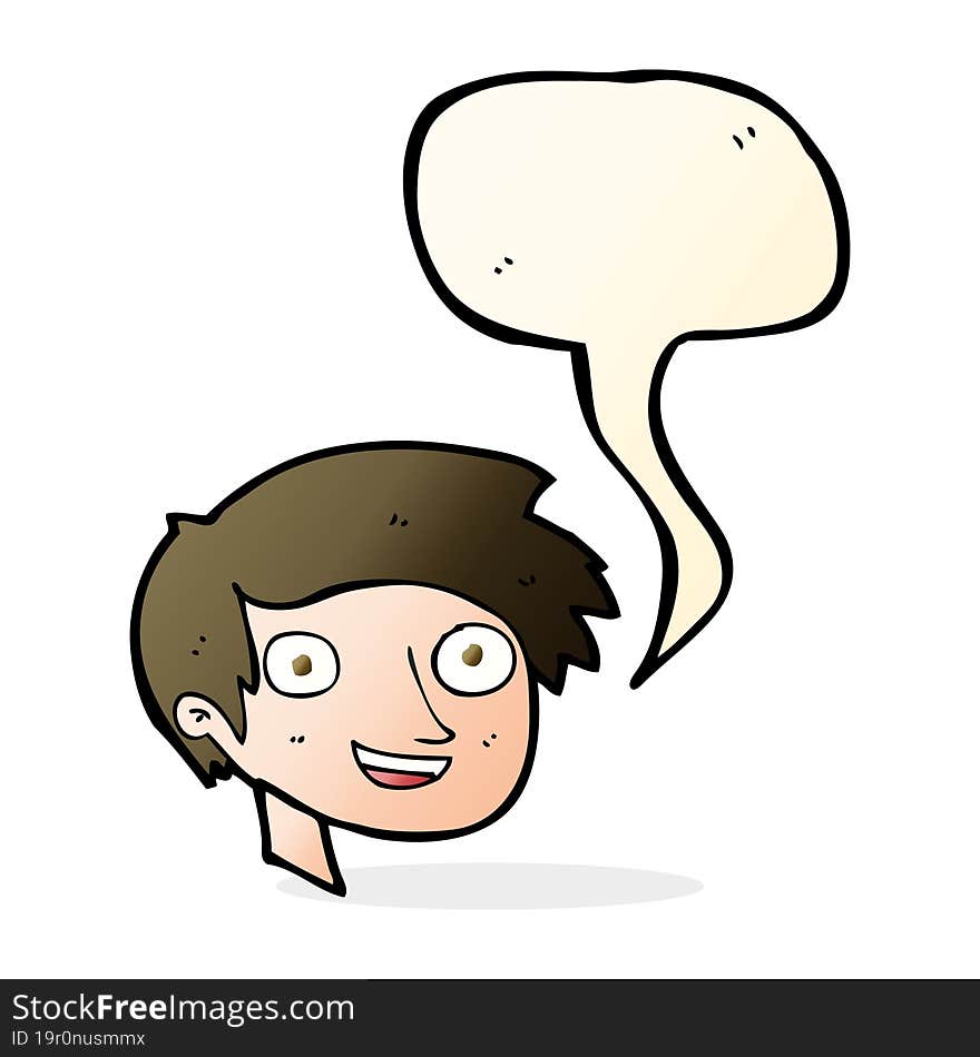 cartoon happy boy face with speech bubble